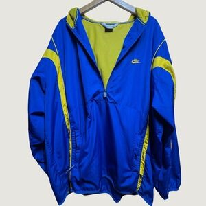 Nike Windbreaker Jacket Mens XXL Blue Yellow Half Zip Hooded Mesh Lined Swoosh